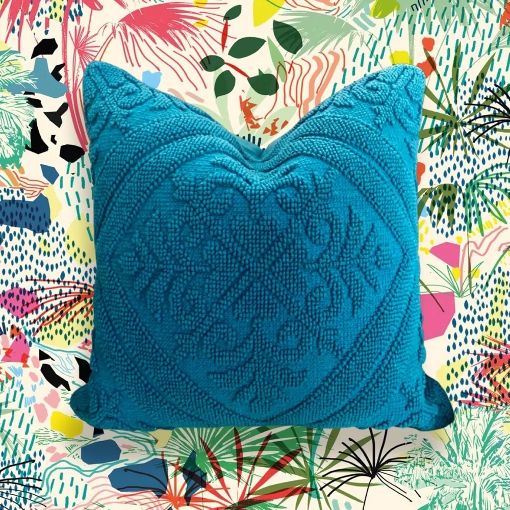 Luxury Home | Boho Chic Turquoise Needlepoint Medallion Throw Pillow Cover